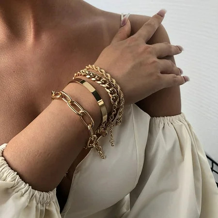 Clearance Jewelry Under $10.00 Floweek Exaggerated Thick Alloy Chain Fashion Gold And Silver Bracele | Walmart (US)