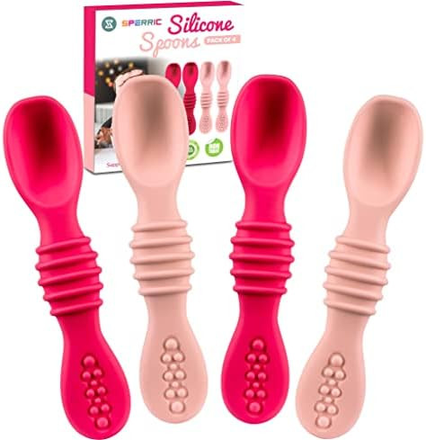 Silicone Baby Spoons for Baby Led Weaning 4-Pack, First Stage Baby Feeding Spoon Set Gum Friendly BP | Amazon (US)