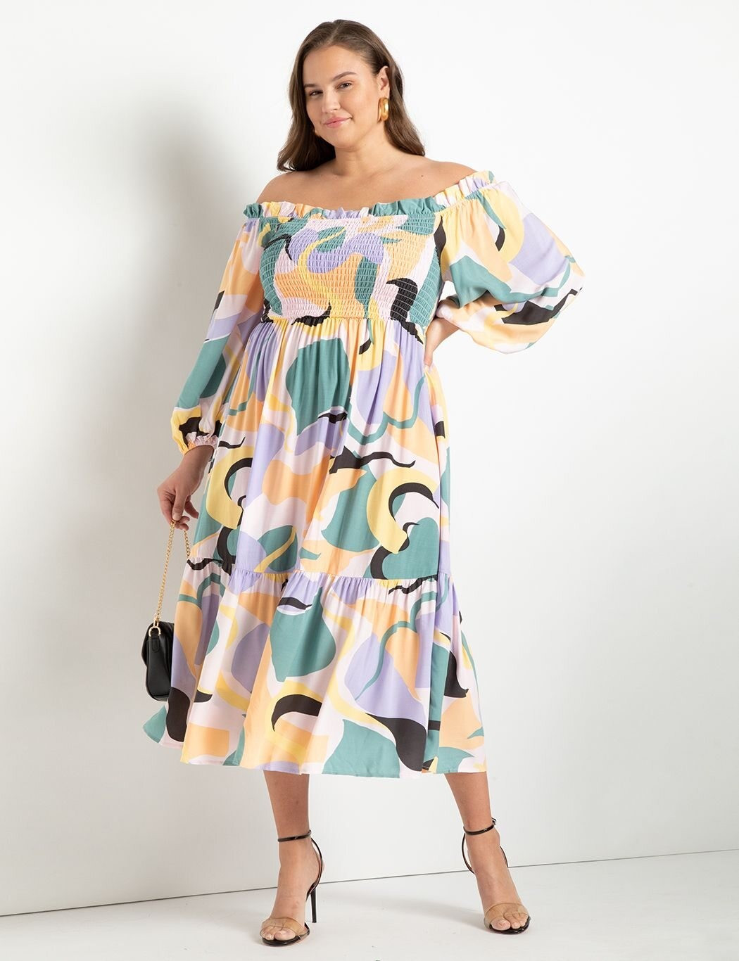 Off The Shoulder Smocked Bodice Dress | Women's Plus Size Dresses | ELOQUII | Eloquii