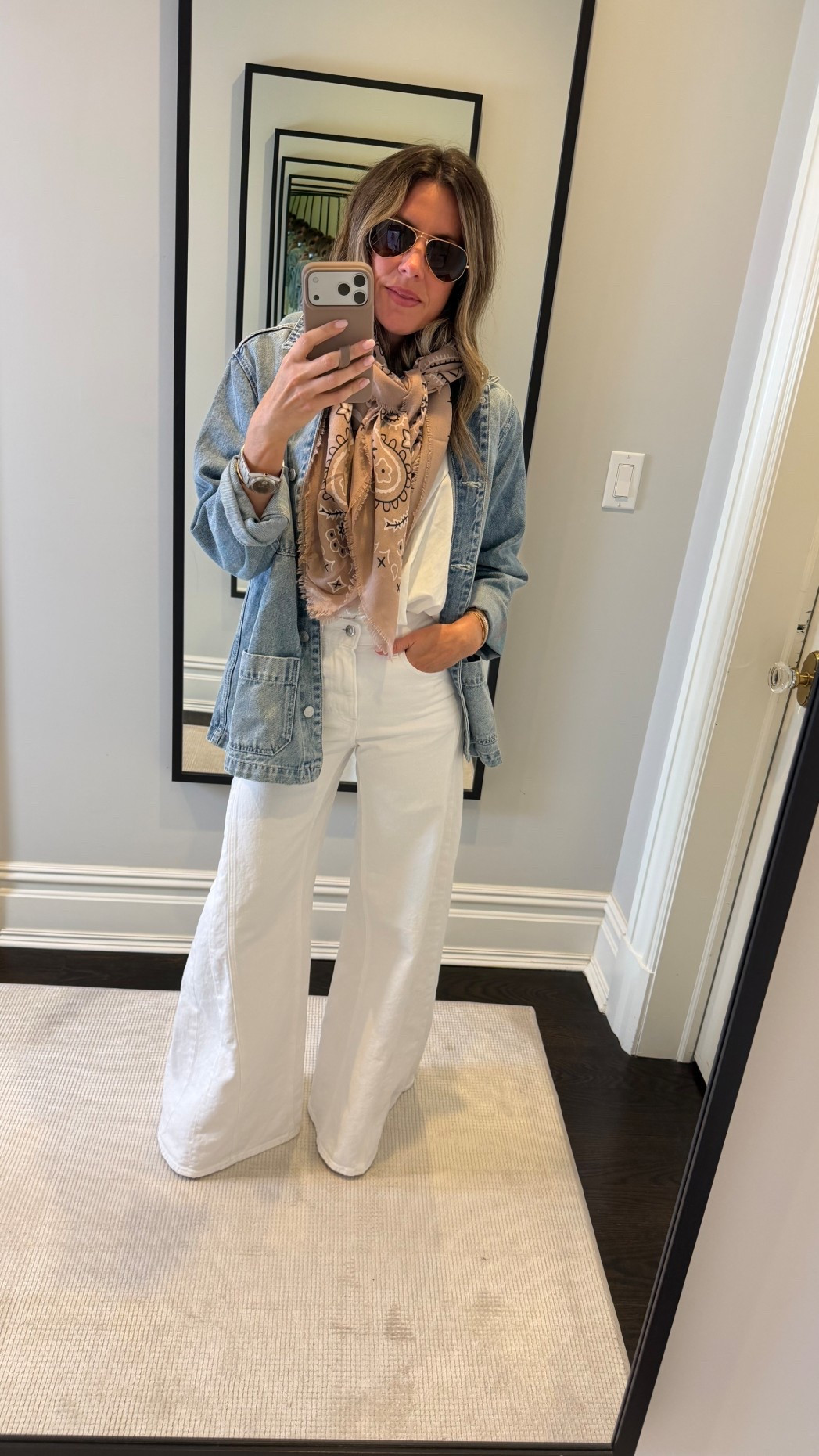 If you’re building a spring wardrobe …start with a great denim jacket.
I threw this @Quince  style over white jeans + a button-up and added a bandana scarf to give it that “finished but not fussy” feel.
Easy. Timeless. Wear on repeat. #Quincepartner

#LTKOver40 #LTKgrwm #LTKootd