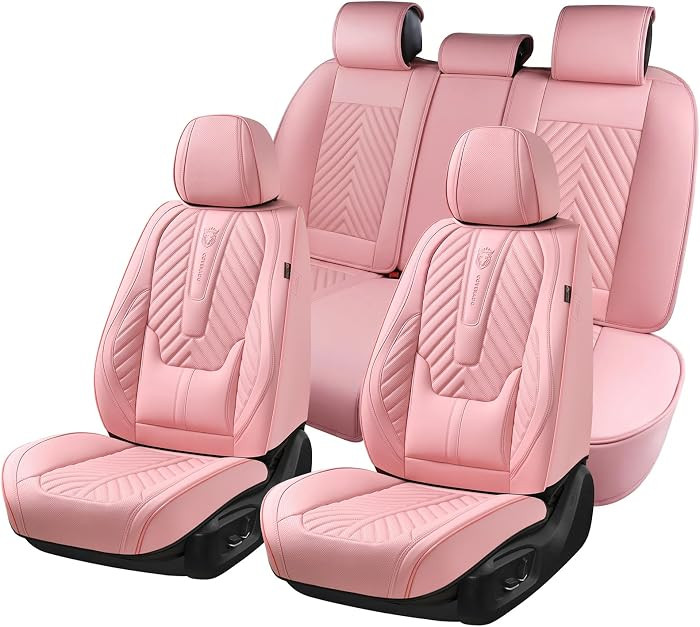 Coverado Seat Covers Full Set, Luxury Leather Pink Car Seat Covers for Car with Lumbar Support, A... | Amazon (US)
