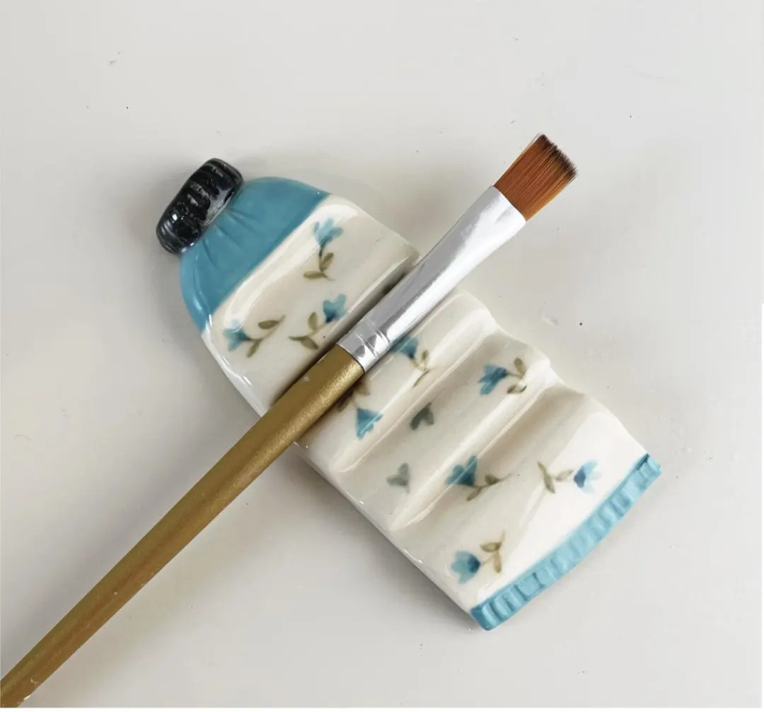 Handmade Ceramic Brush Rest: Paint Tube With Flower Accents - Etsy | Etsy (US)