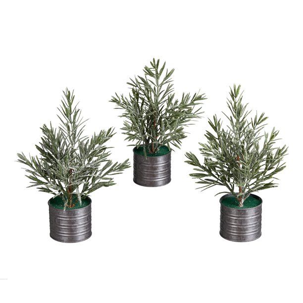 Holiday Time Tin Pot Flocked Tree Tabletop Christmas Decoration, Set of 3 - Walmart.com | Walmart (US)