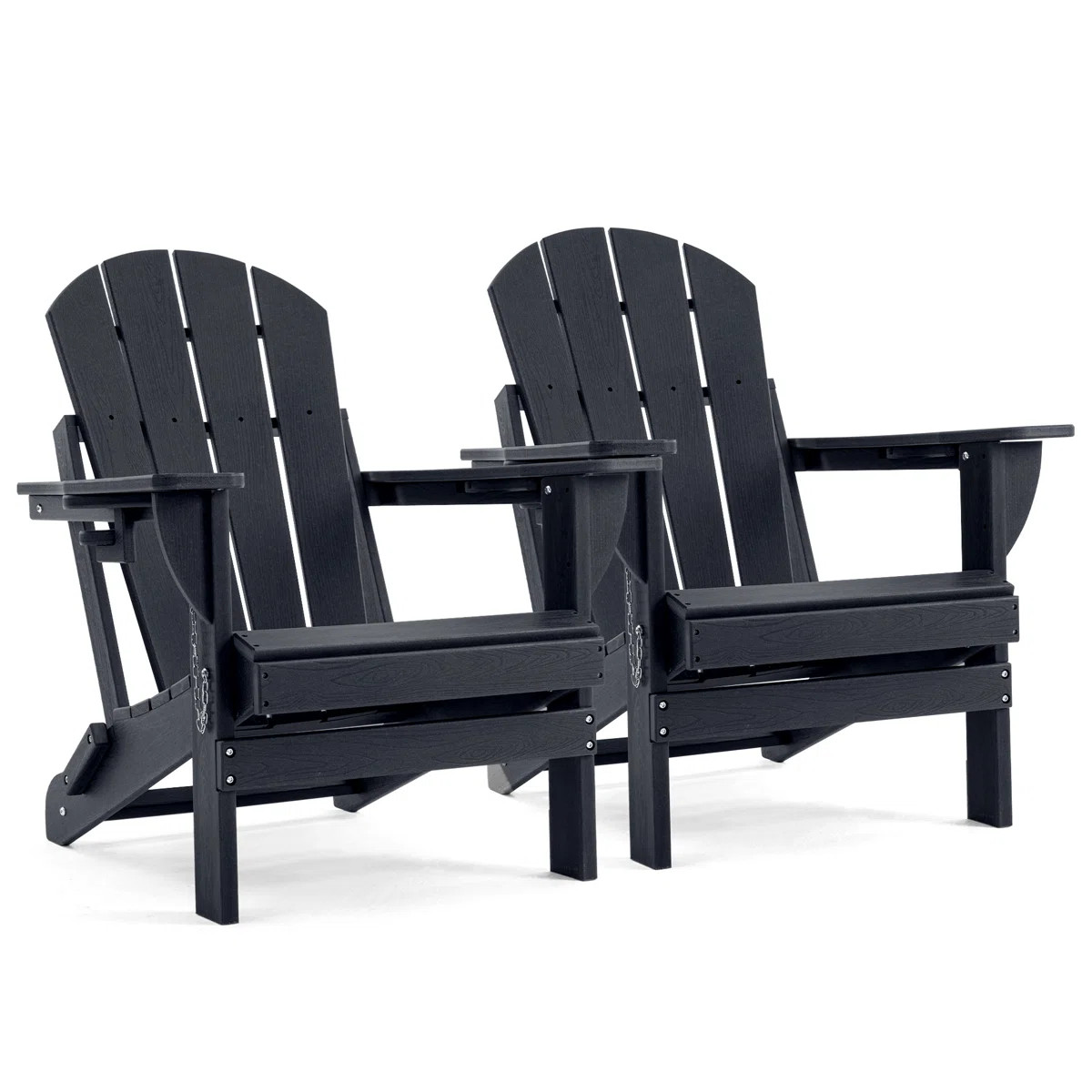 Set of 2 Folding Adirondack Chairs with Cup Holders, Weather-Resistant HDPE Outdoor Lounge Seatin... | Wayfair North America