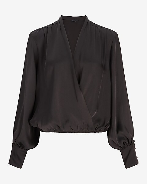 Embellished Cuff Draped Front Top | Express