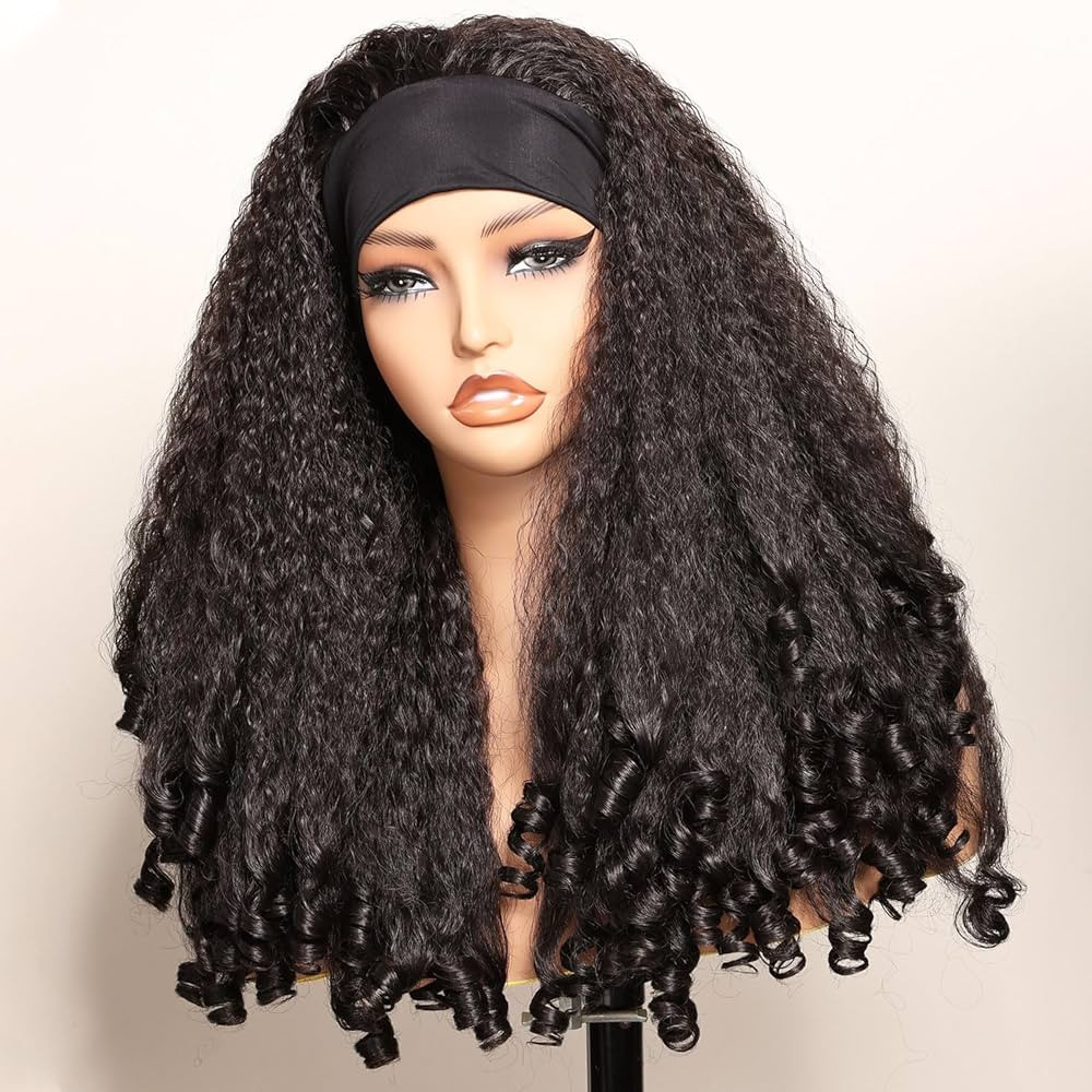 New Afro Curly Headband Wig Synthetic Braided Hair Texture with Unique Bouncy Curls in the End 20... | Amazon (US)