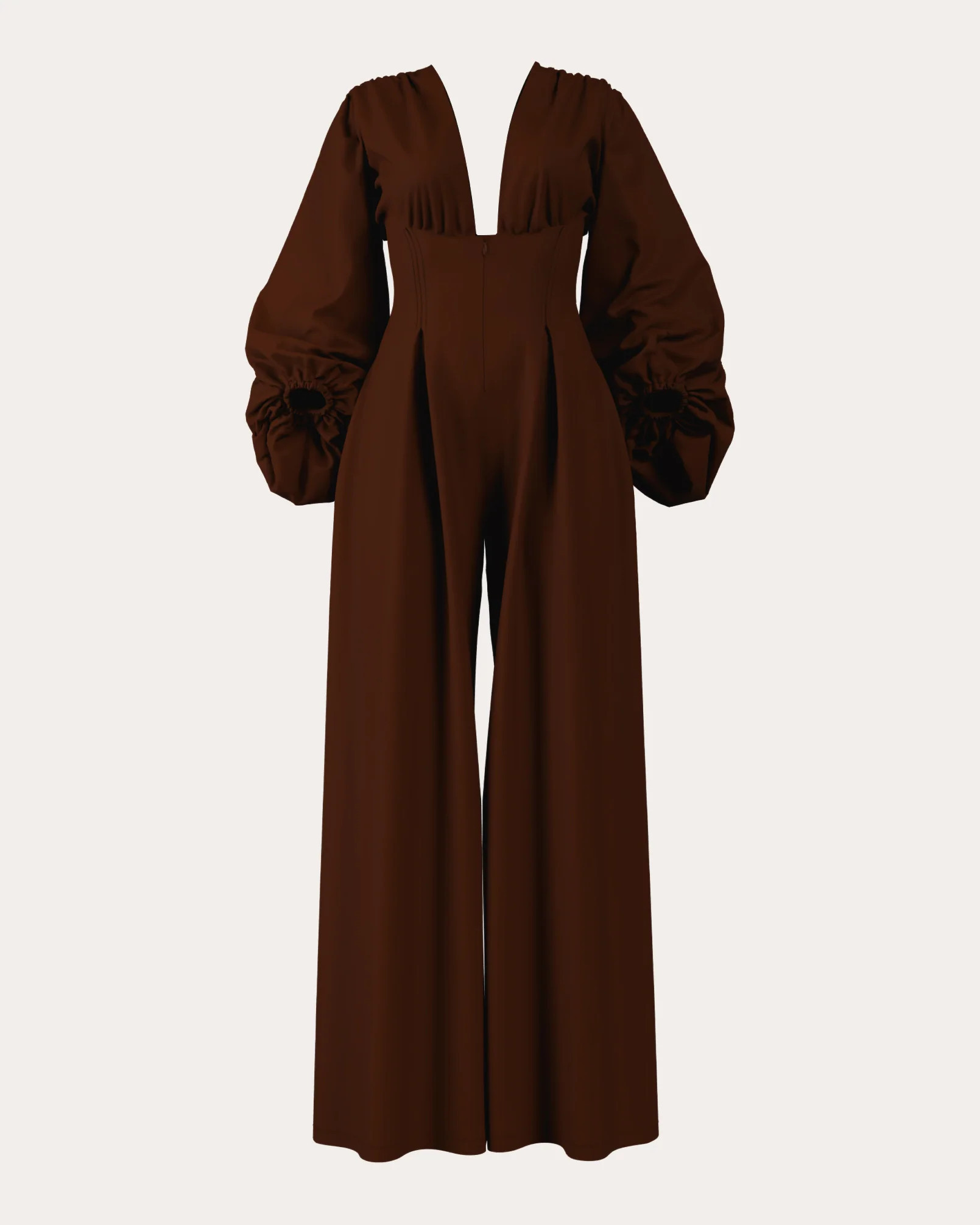 Andrea Iyamah Women's Zerra Pleated Bubble Corset Jumpsuit in Brown Polyester/Spandex | Olivela
