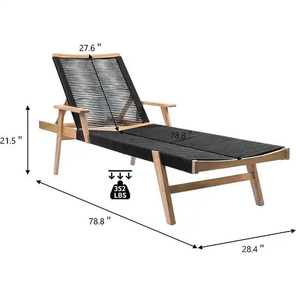 Tangkula All-Weather Chaise Lounge Chair, Handwoven Black Rope, Solid Acacia Wood Construction - ... | Bed Bath & Beyond