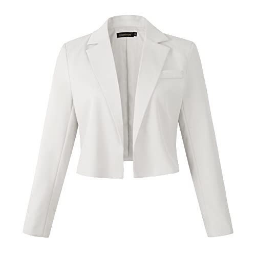 Beninos Womens Long Sleeve Open Front Cropped Blazer Jacket (806 White, XS) | Amazon (US)