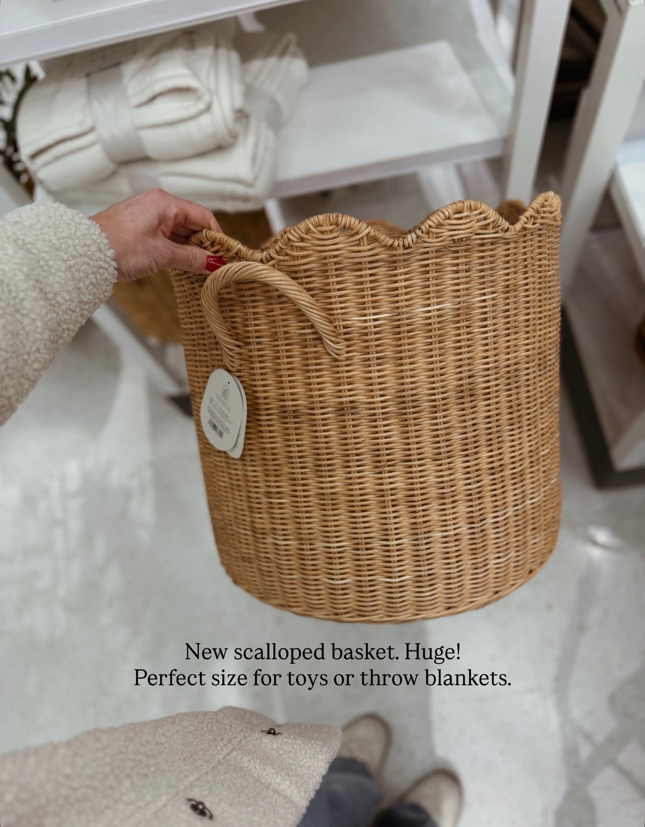 Obsessed with this new scalloped basket from target! It’s huge, perfect size for her toys or throw pillow/blanket storage. 

#LTKHome #LTKFindsUnder50