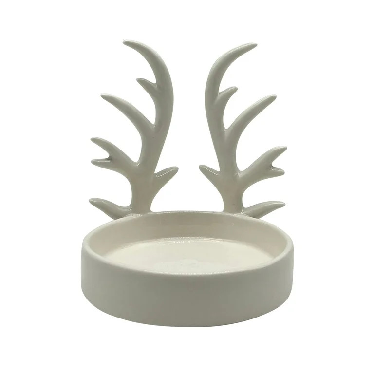 Holiday Time Christmas Decor Large White Color 5.25 inch Ceramic Antler Candle Holder | Walmart (US)