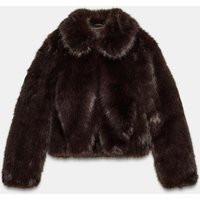 Zara - Short Faux Fur Coat - Dark Brown - S - Woman | Zara UK