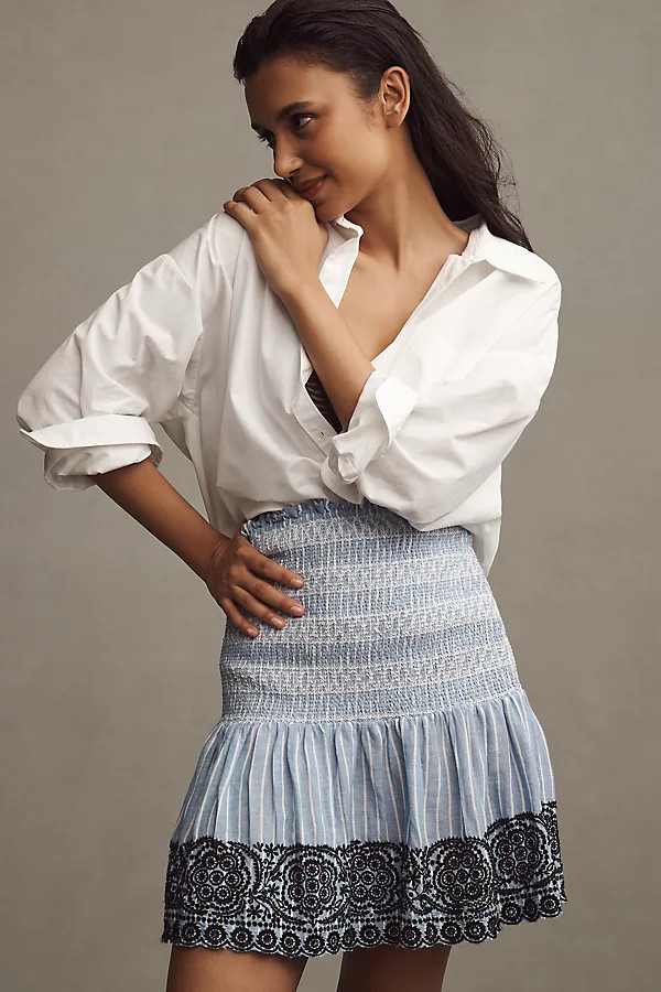 Maeve Smocked Linen Mini Skirt | Anthropologie (US)