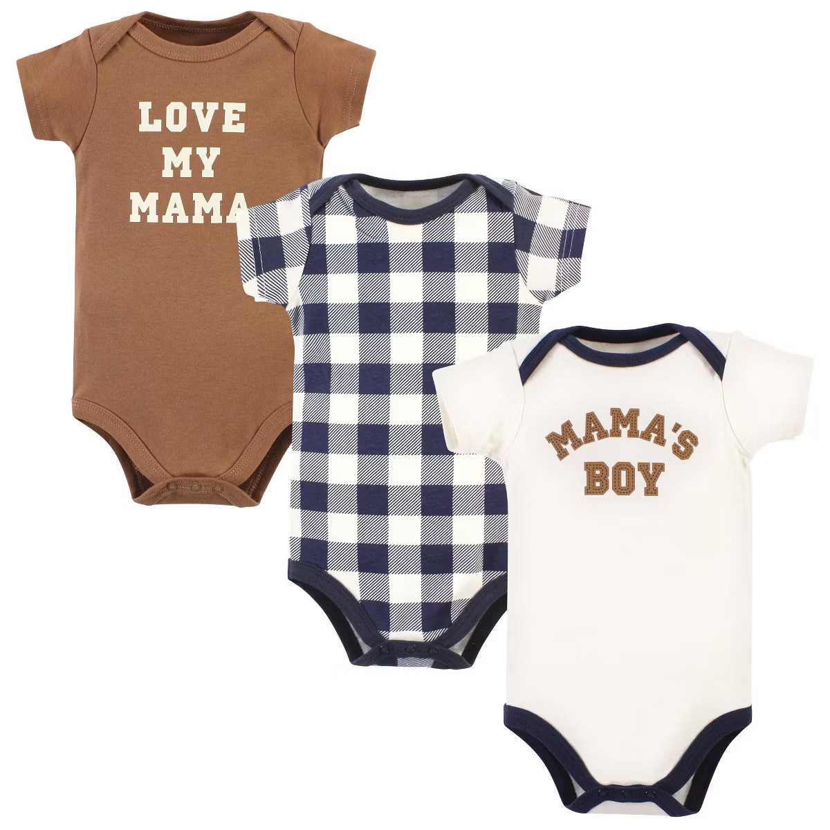 Hudson Baby Infant Boy Cotton Bodysuits, Brown Navy Mamas Boy 3-Pack | Target