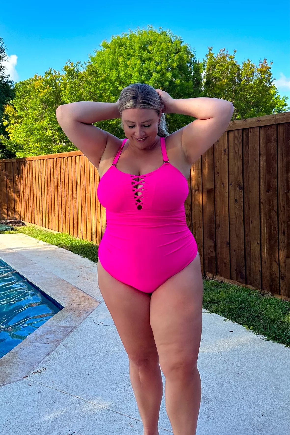 Image of: Pink stretch vinyl bodysuit - bathing suit