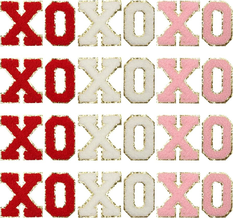 24Pcs Valentine's Day XOXO Iron On Patches, Red White Pink Chenille Glitter Letter Embroidered Pa... | Amazon (US)