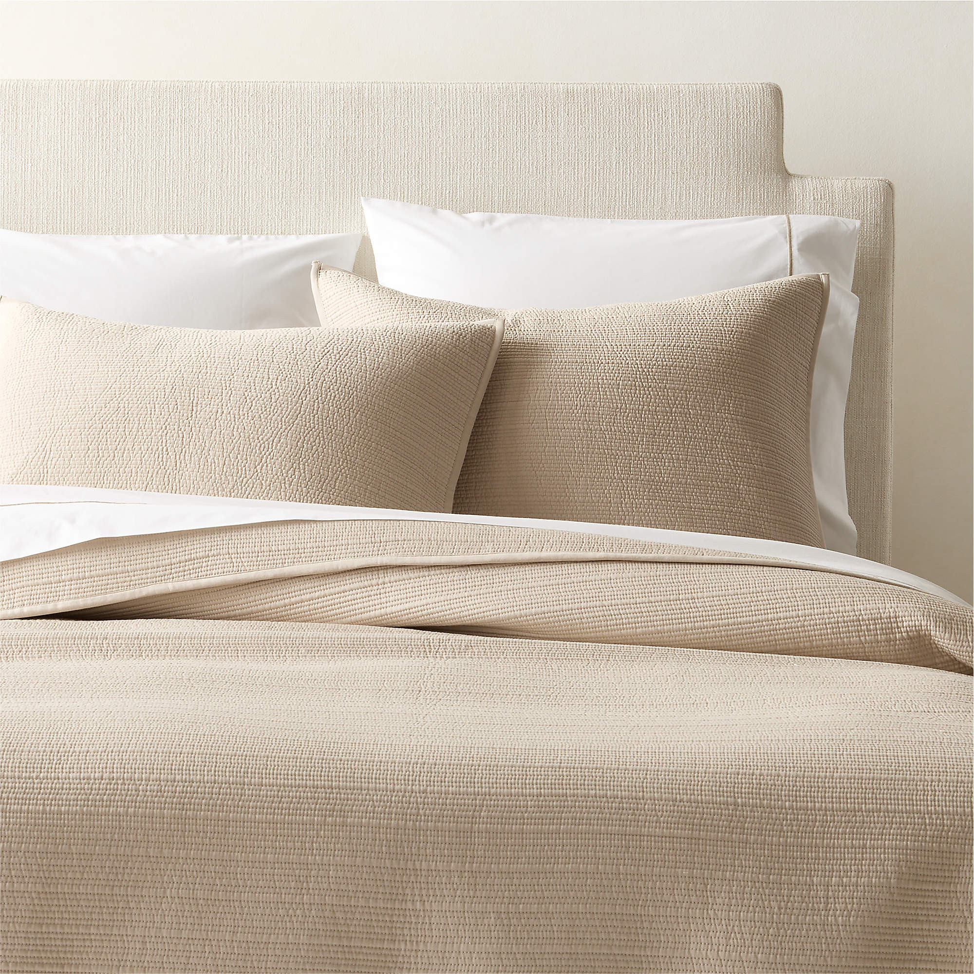 Demar Organic Cotton Sateen Light Taupe King Quilt + Reviews | CB2 | CB2