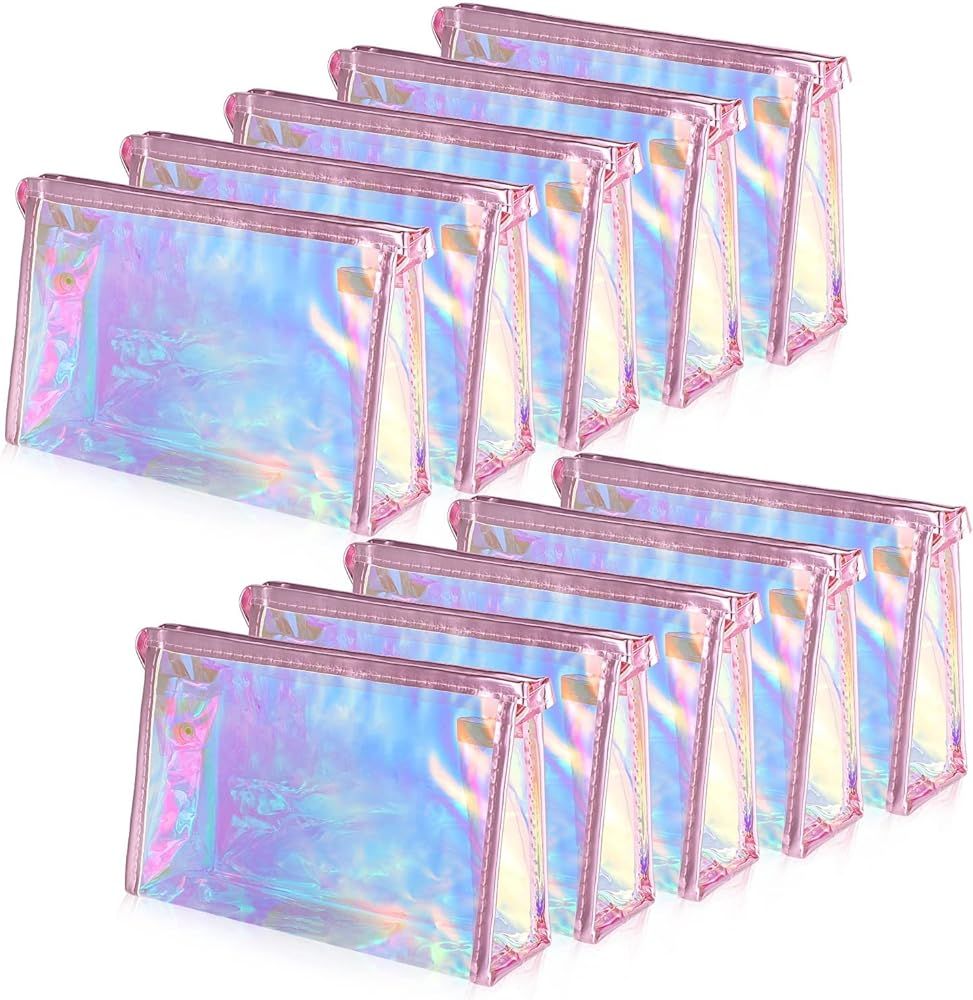 BESARME 10 Pcs Holographic Makeup Bags Bulk, Clear Bachelorette Bag Iridescent Pouch Portable Zip... | Amazon (US)