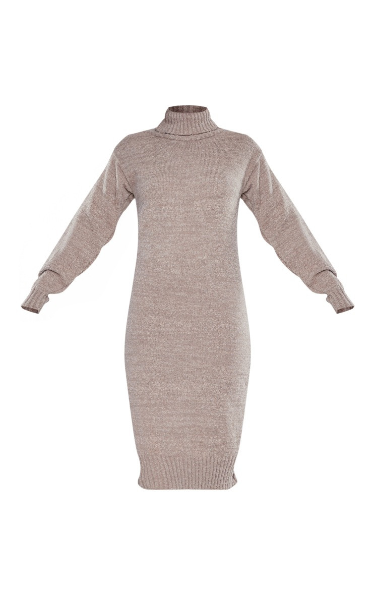 Stone Boucle Knit Roll Neck Midaxi Sweatshirt Dress | PrettyLittleThing US