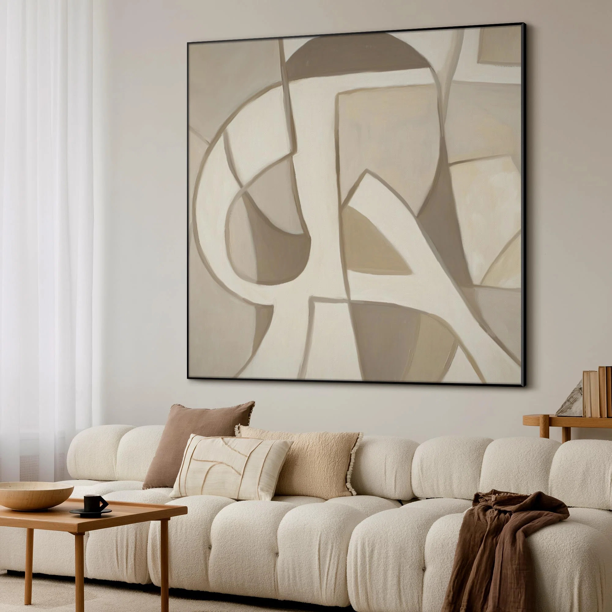 SIGNLEADER Extra Large Wall Art Fabric Print - Beige Abstract Modern Cubist Artwork Decor for Liv... | Wayfair North America