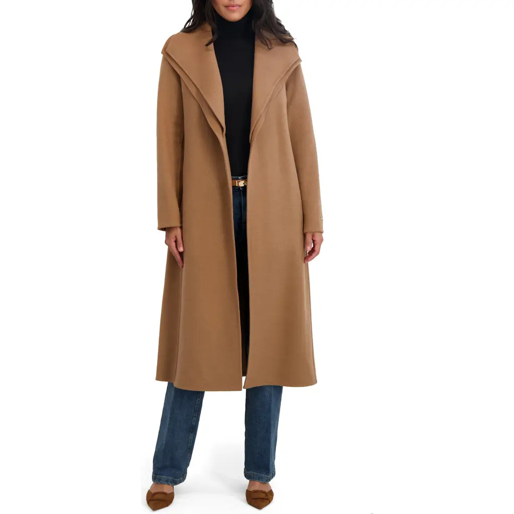 Tahari Elliot Tie Waist Wool Blend Coat in Camel at Nordstrom Rack, Size X-Large | Nordstrom Rack