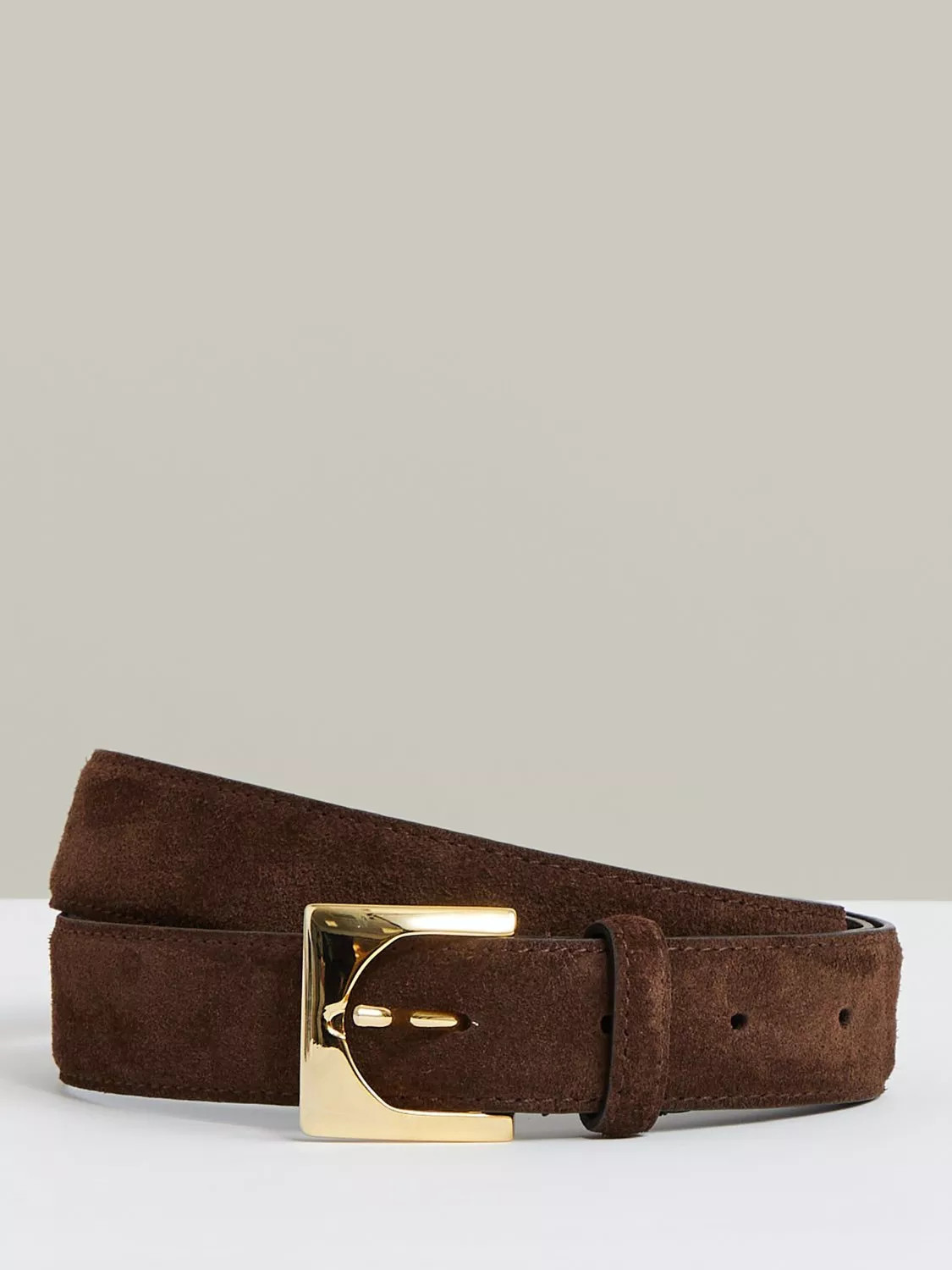 Reiss Belinda Hardware Buckle Suede Belt, Chocolate | John Lewis (UK)