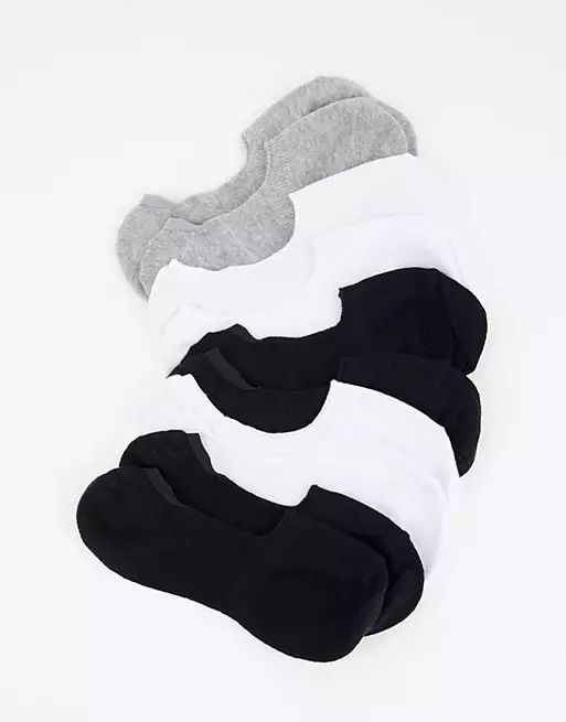 ASOS DESIGN 5 pack invisible socks with back grip band detail in black white and grey | ASOS | ASOS (Global)