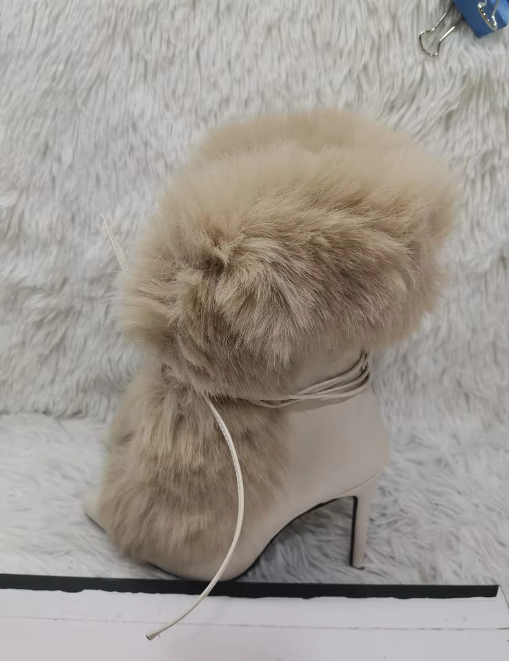 Pointed Toe Fur Mid Calf Boots Stiletto Heels Ankle Straps Fashion Warm Shoes In Winter Solid Plu... | AliExpress (US)