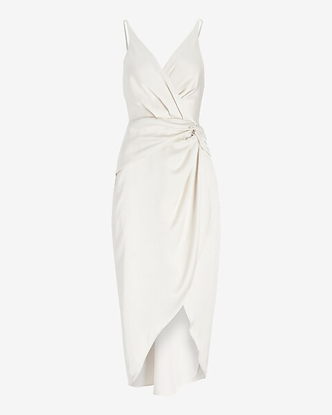 Satin Twist Waist Hi-Lo Midi Dress | Express