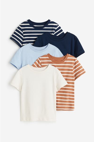 5-pack Cotton T-shirts - Dark blue/striped - Kids | H&M US | H&M (US + CA)