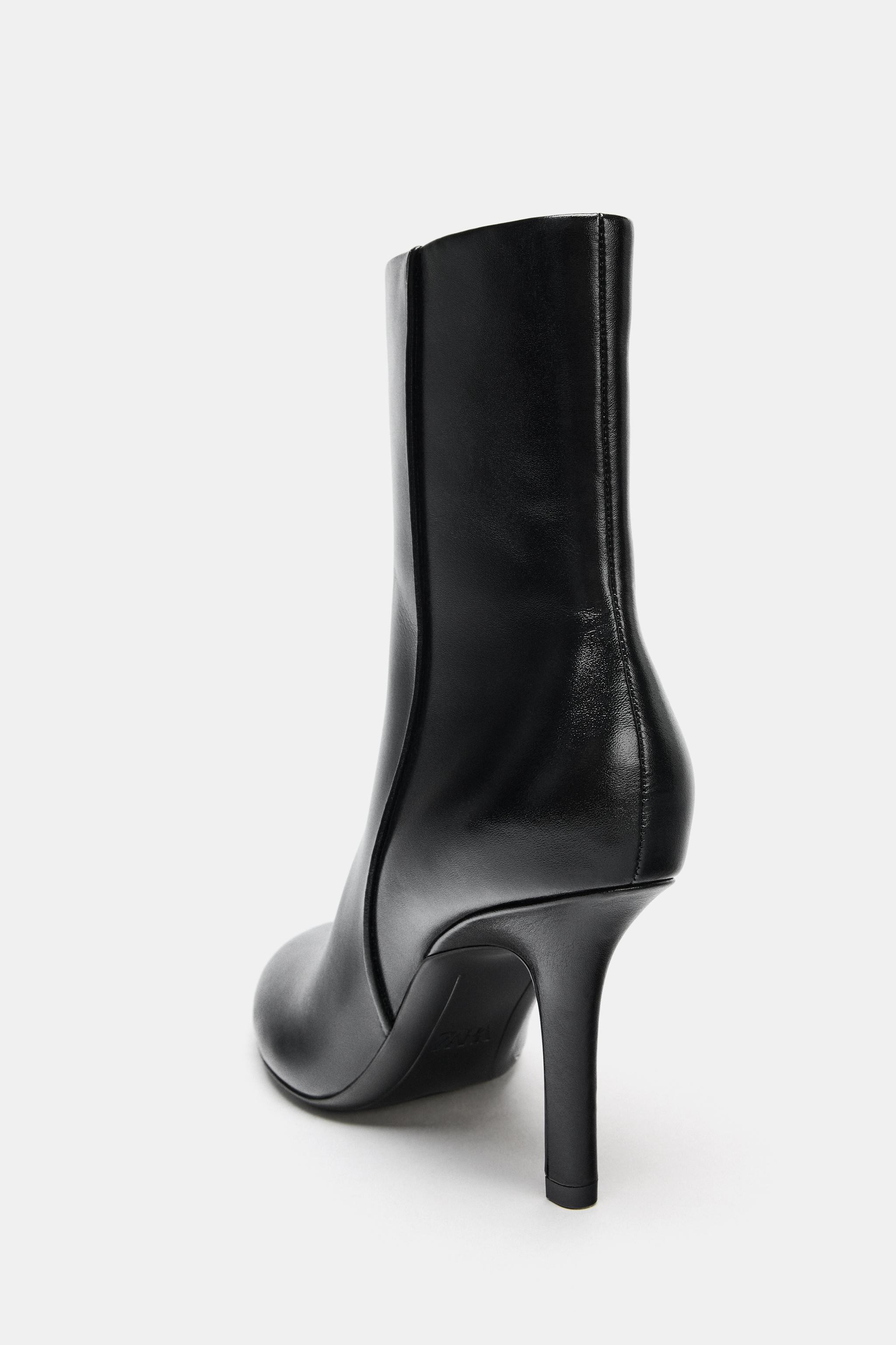 Leather ankle boots. Mid-height shaft. Side zip closure. Stiletto high heel. Rounded toe.Heel hei... | Zara US