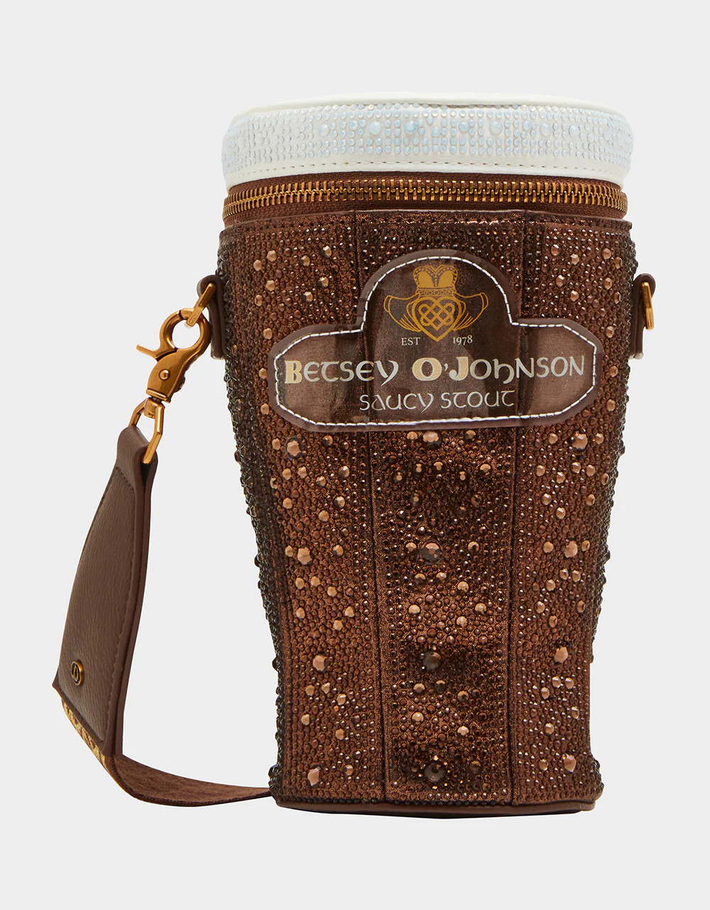 KITSCH SAUCY STOUT BROWN | Women's Rhinestone Crossbody Stout Bag | Betsey Johnson