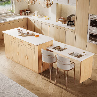 ATJafurn 70.9”W Kitchen Island with Extendable Dining Table, Modern Dinning Room Cabinet with Four Drawers and Multi-Storage Breakfast Bar Island | Target