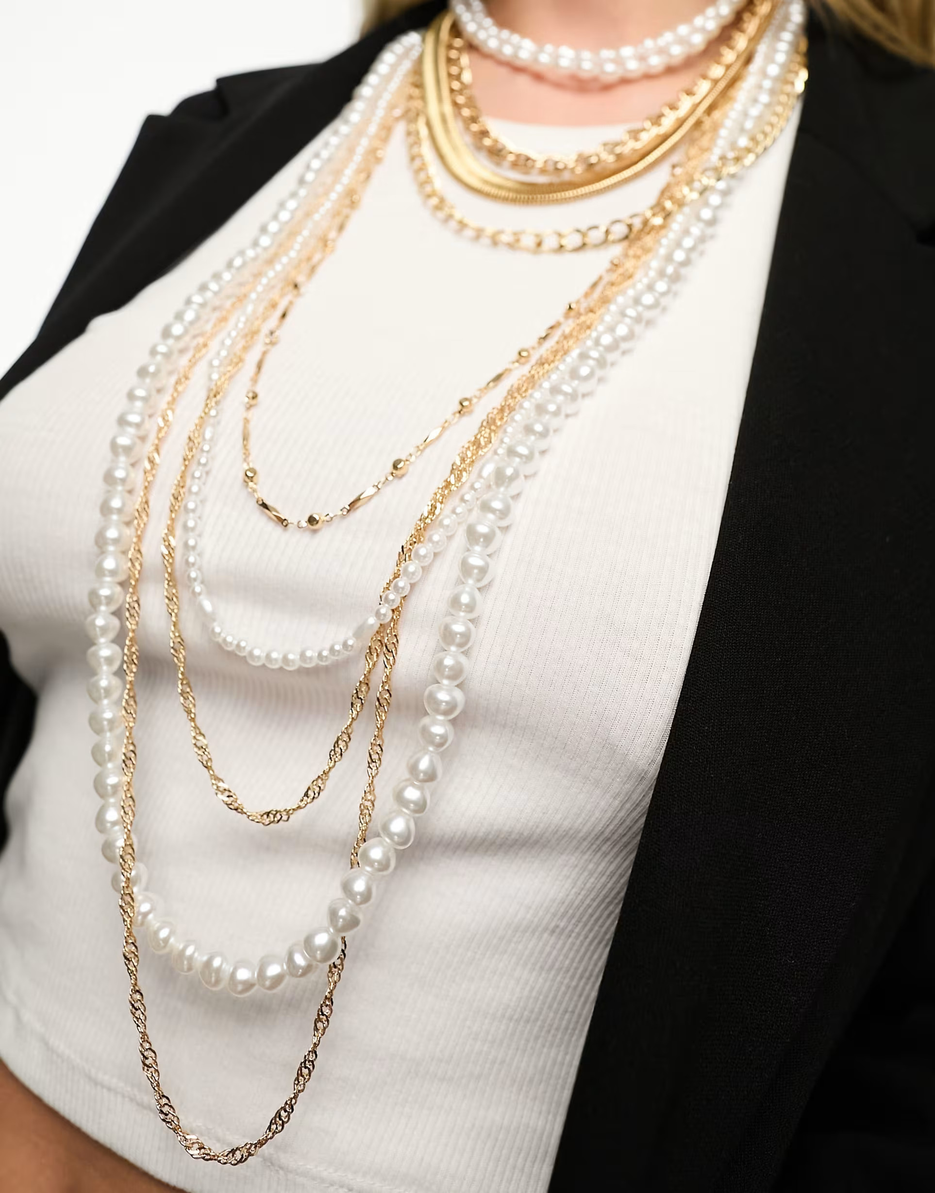 ASOS DESIGN Limited Edition multirow pack of 2 mixed faux pearl and chain with layered design in ... | ASOS (Global)