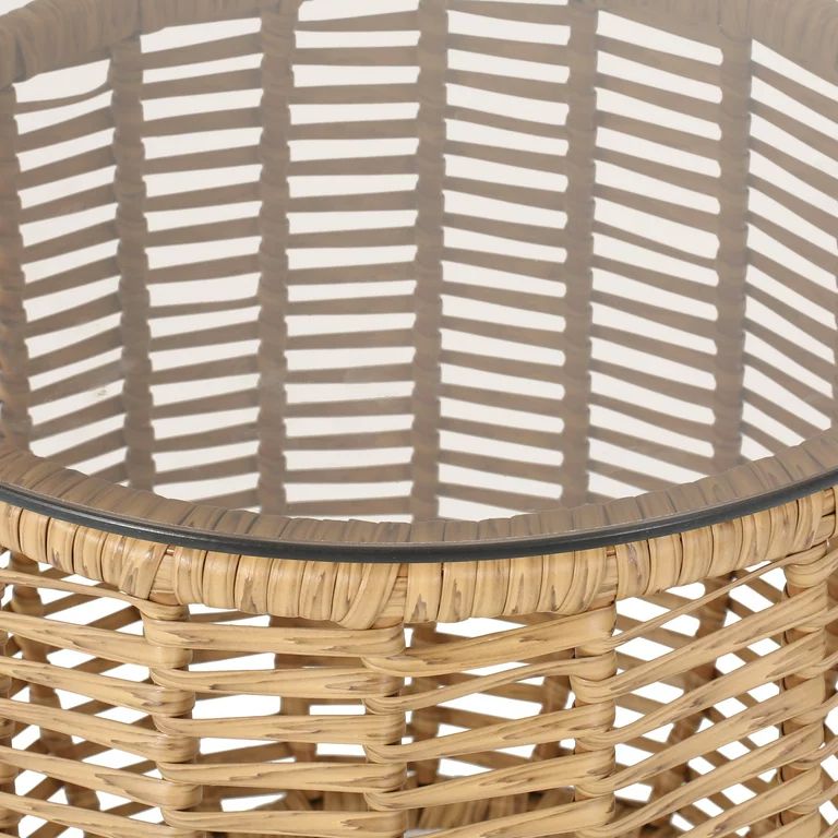 GDF Studio Laguna Outdoor Wicker Glass Top Basket Side Table, Light Brown | Walmart (US)