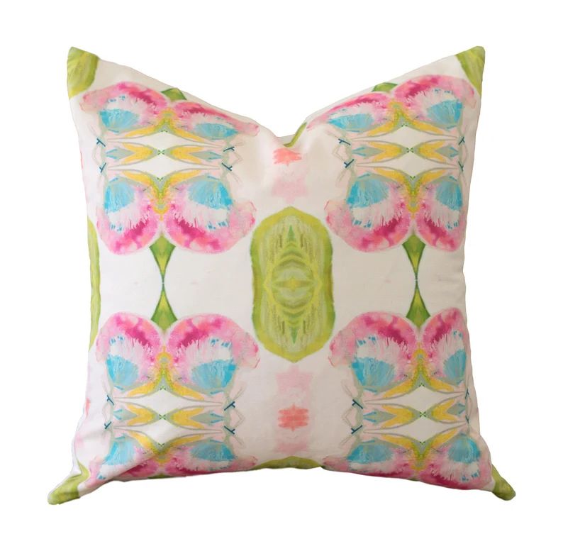 Custom Designer Artwork Pink and Green Pattern Linen Decorative Pillow Cover | Etsy (US)