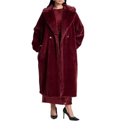 ELOQUII Faux Fur Long Coat - 22/24, Burgundy | Target