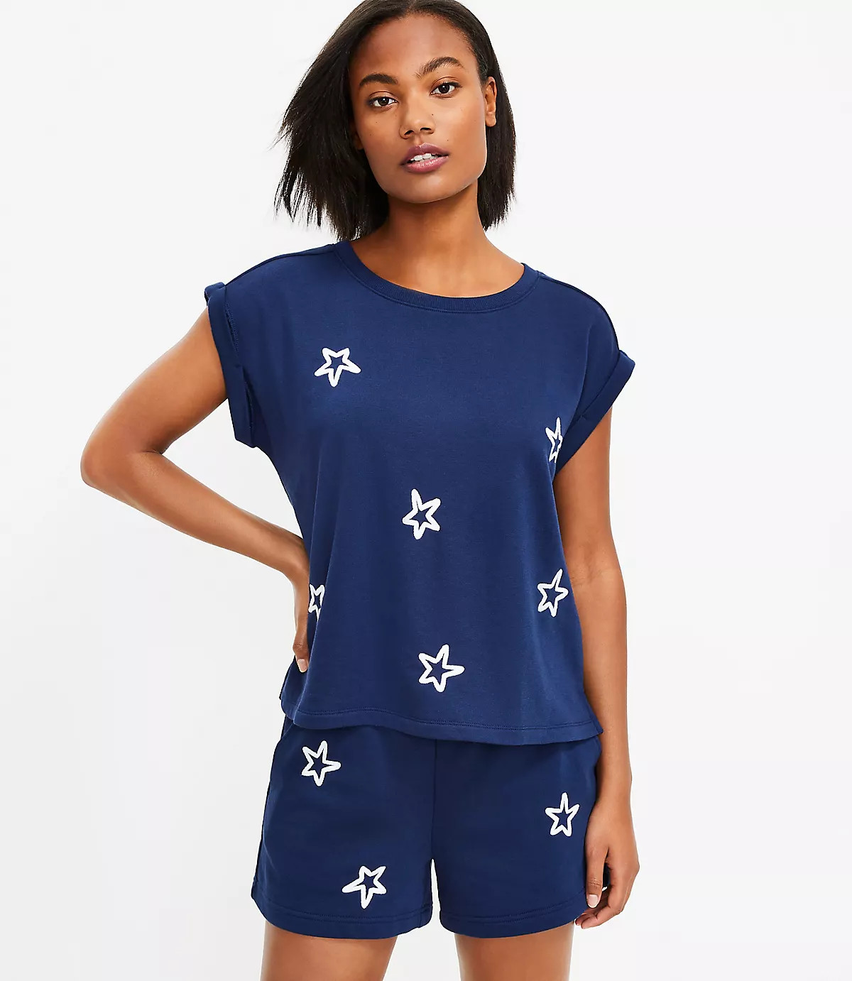 Lou & Grey Star Cozy Cotton Terry Sweatshirt Tee | LOFT | LOFT