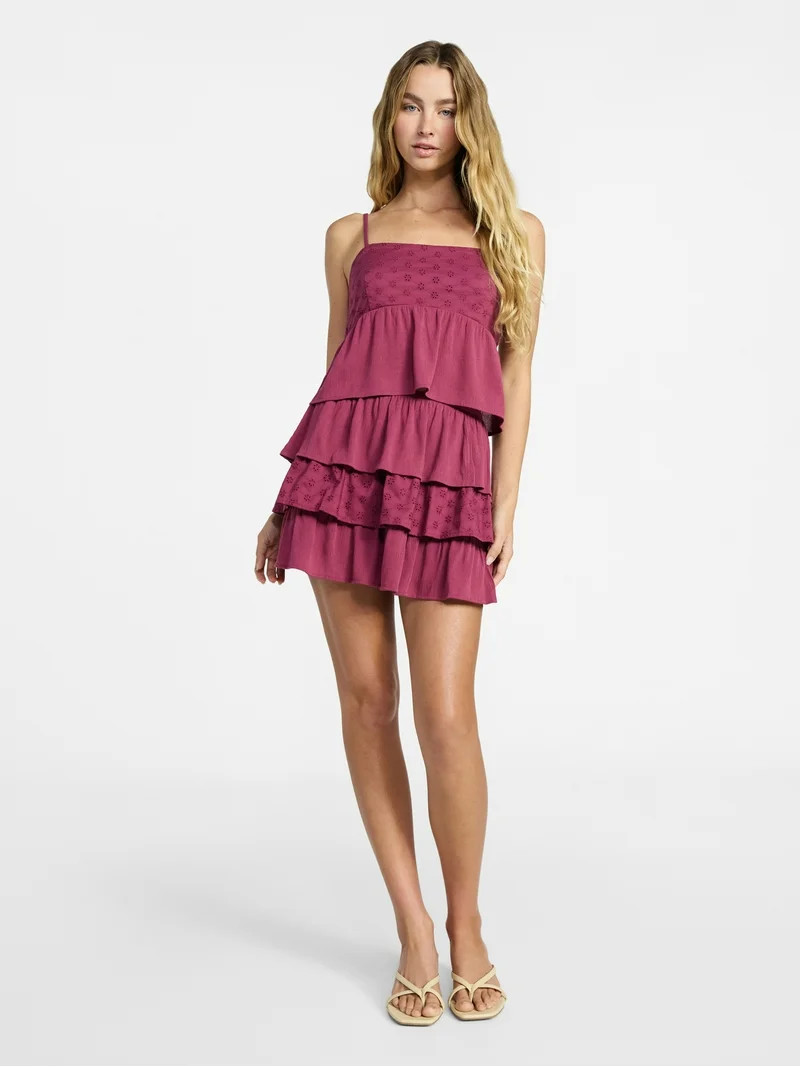 No Boundaries Woven Eyelet Cropped Cami and Mini Skirt Set, 2-Piece, Women's XXS-XXL | Walmart (US)
