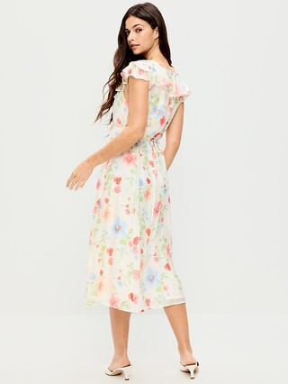 Ruffle-Sleeve Fit & Flare Midi Dress | Old Navy (US)