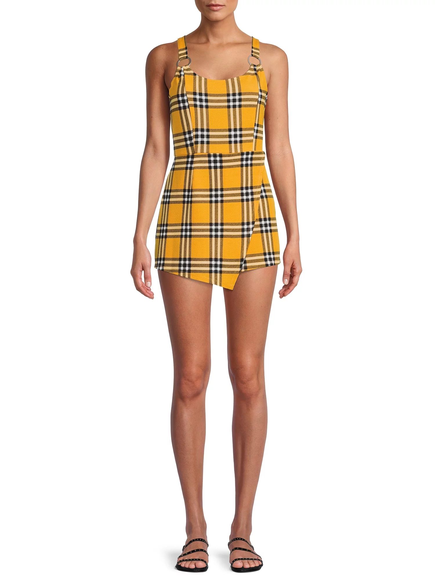 No Boundaries Junior's Plaid Romper - Walmart.com | Walmart (US)