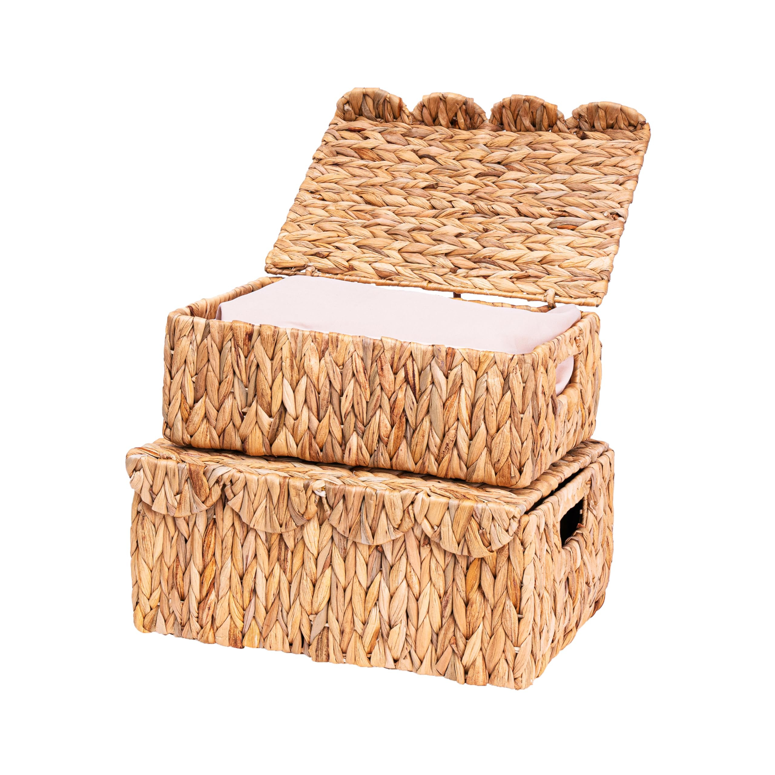 Scalloped Edge Wicker Basket with Lids, Rectangle Wicker Storage Basket with Built-in Handles, Mu... | Amazon (US)