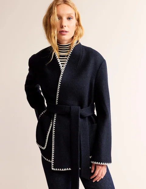 BELTED SHORT WRAP COAT - Navy | Boden (UK & IE)