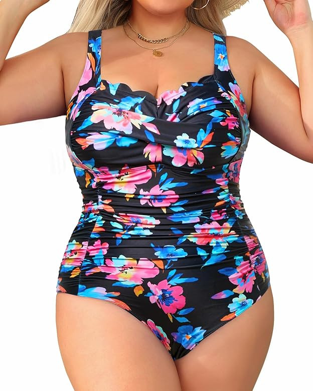 Aqua Eve Women Plus Size Swimsuits One Piece Tummy Control Bathing Suits Retro Scalloped Twist Fr... | Amazon (US)