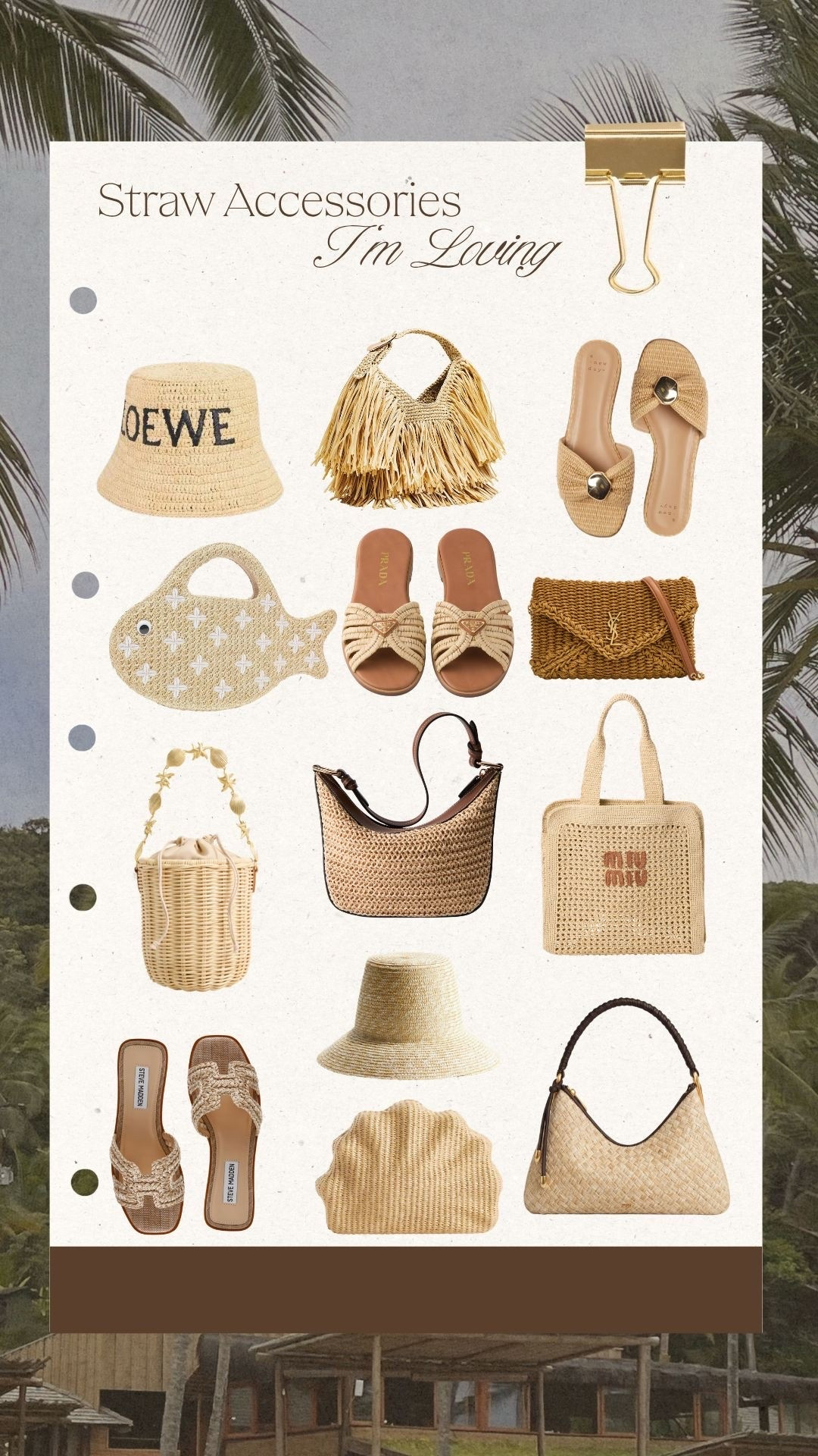 Chic woven bags, sandals, hats and earrings for vacation outfits + summer styling. 🌴

#designeraccessories #strawaccessories #raffiaaccessories #wovenbag #strawbag #summeraccessories #vacationstyle #resortwear #designersandals #beachstyle #ltkfinds #prada #loewe #tuckernuck #anthropologie

#LTKootd #LTKSeasonal #LTKTravel