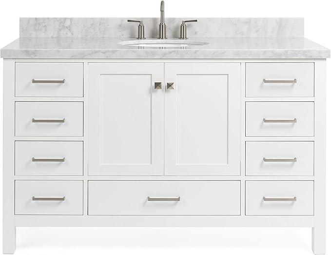 ARIEL 55" White Bathroom Vanity with 1.5" Edge Italian Carrara Marble Countertop & Backsplash, Ce... | Amazon (US)