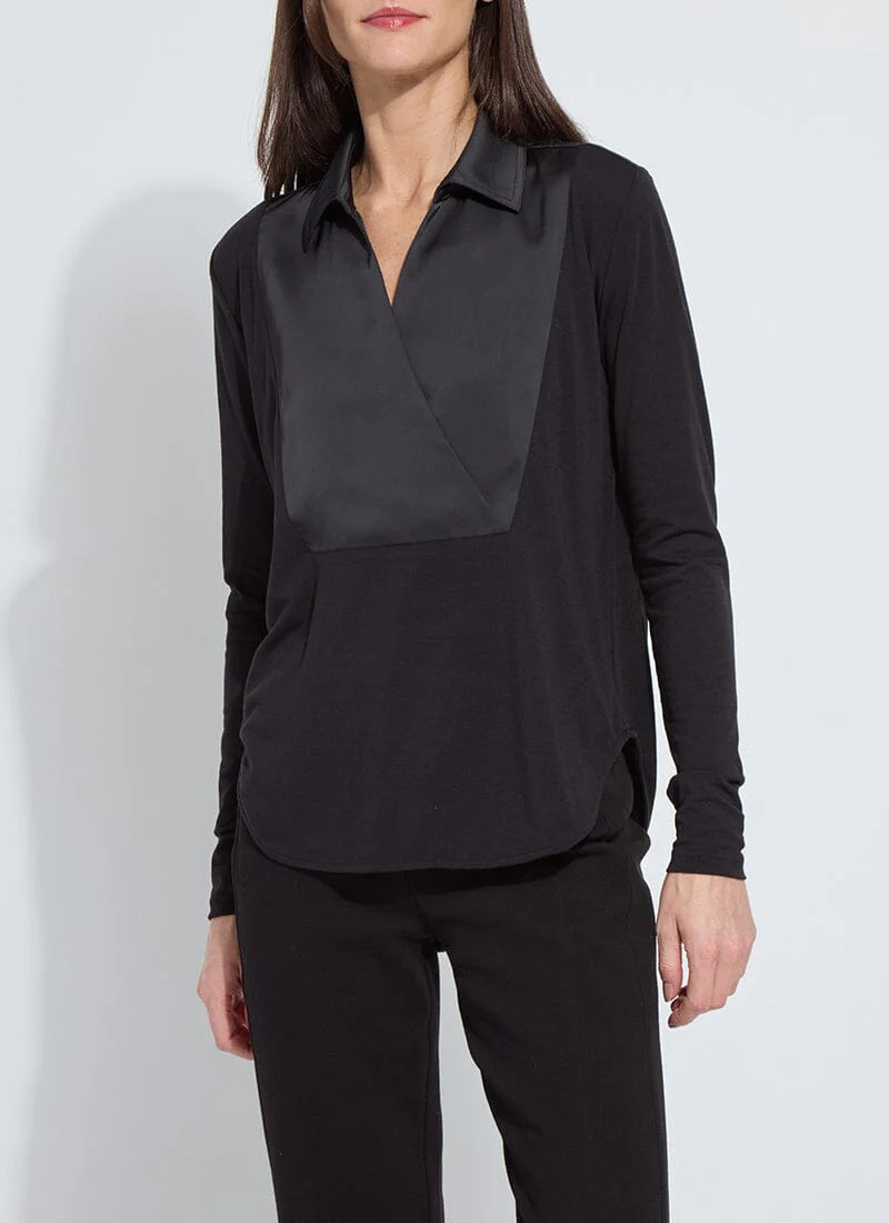 Pietra Shirt Collar Mix Media Top | Lysse