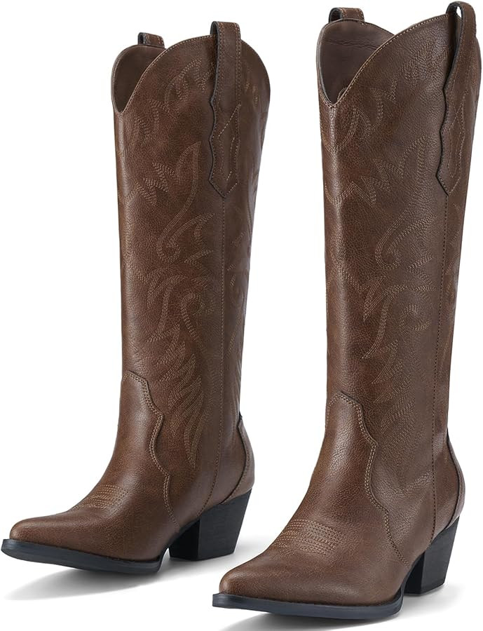Rollda Cowboy Boots for Women Cowgirl Boots Embroidered Knee-High Western Boots Pointy Toe with C... | Amazon (US)
