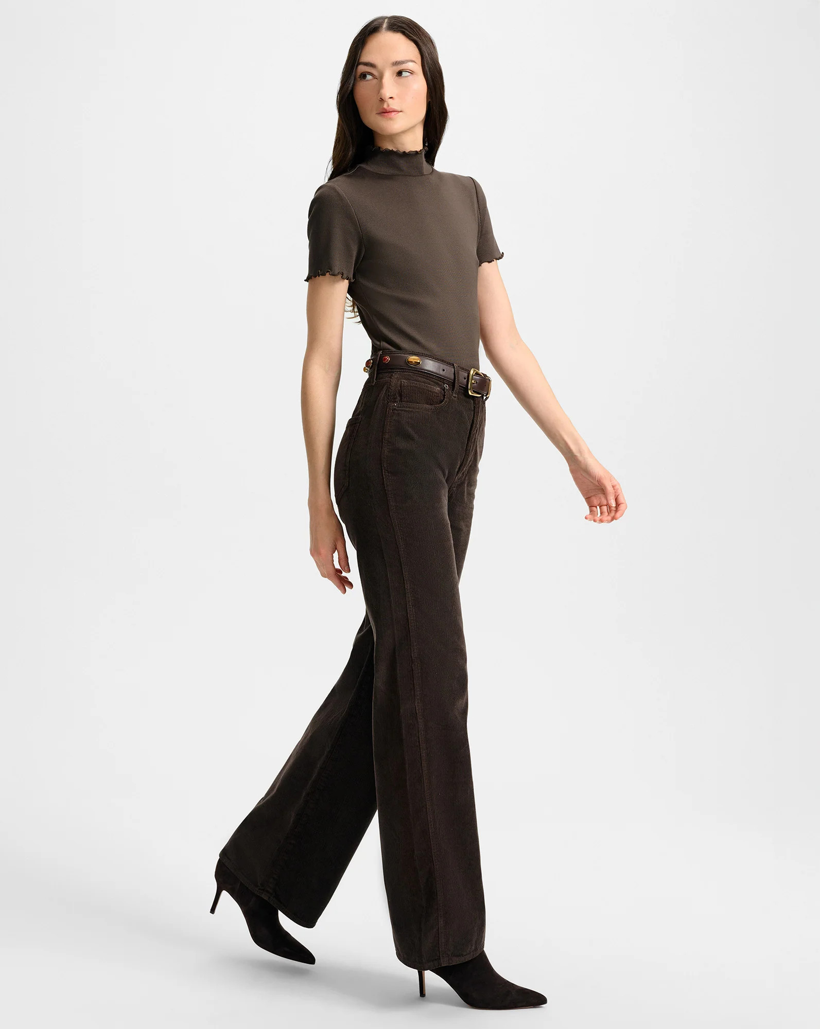 Veronica Beard Taylor Corduroy Wide-Leg Pant Dark Umber | Veronica Beard