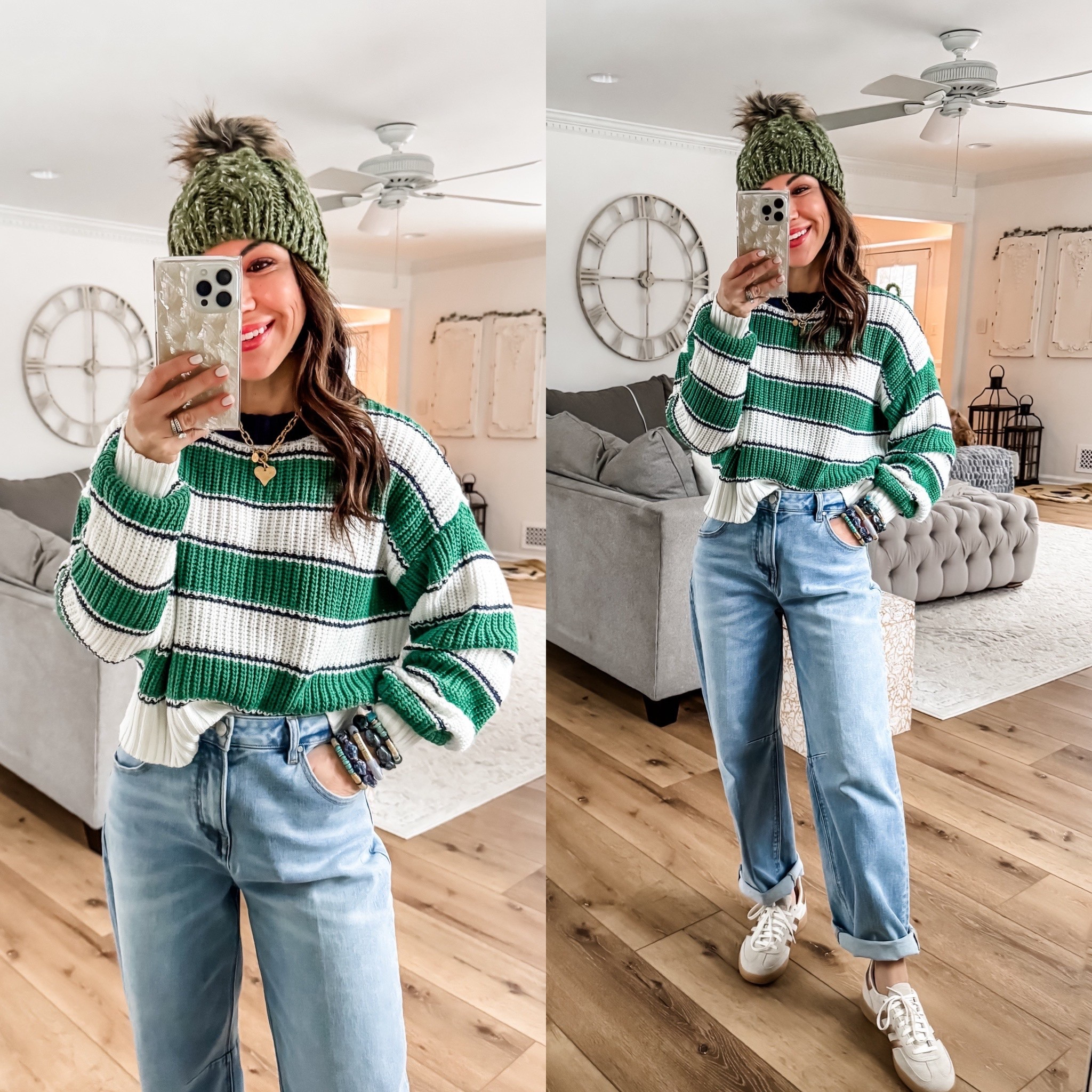 Small sweater, 25 barrel jeans, sneaker size down



#LTKOver40